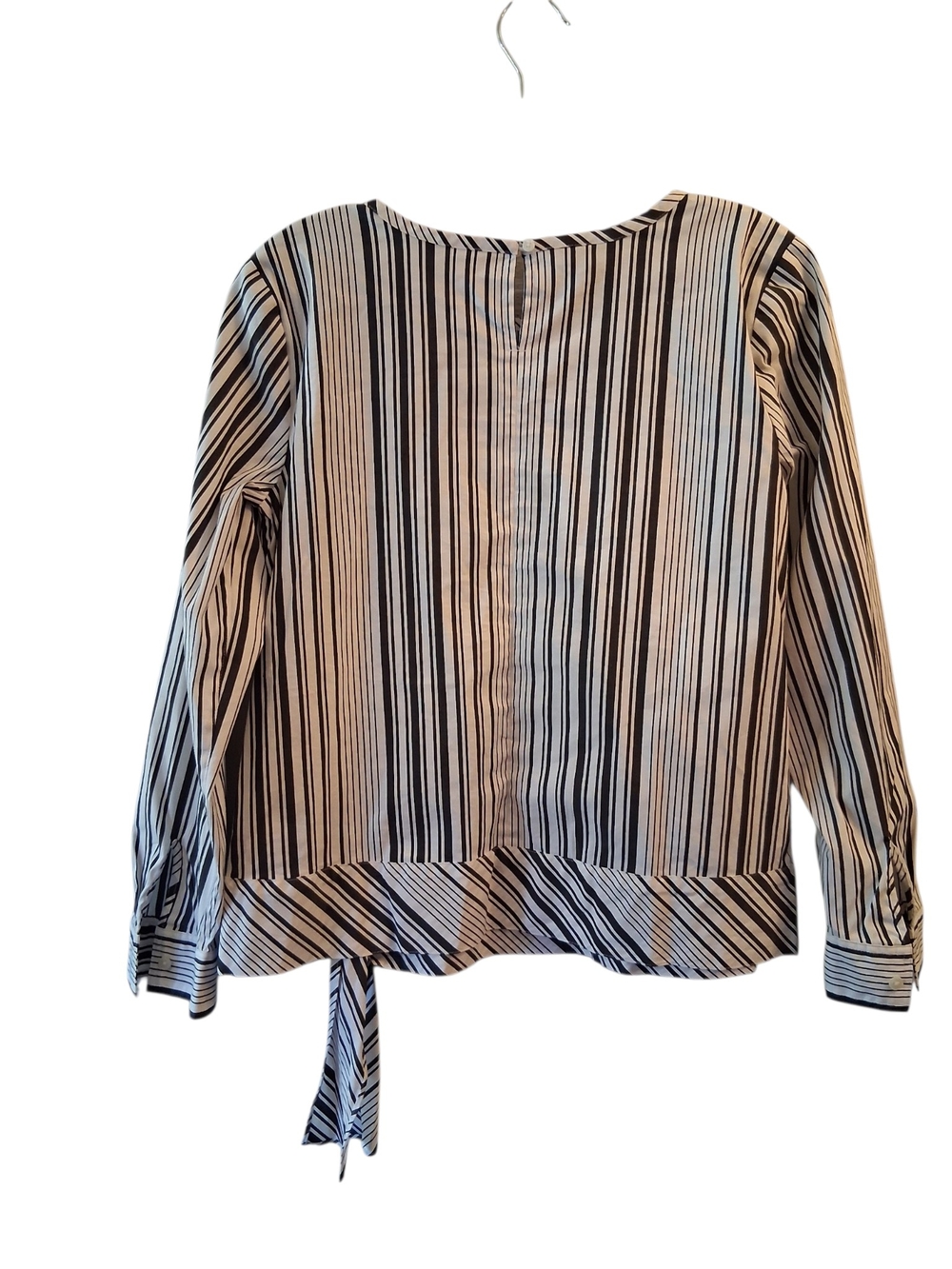 Talbots Poplin Black & White Vertical Stripe Tie-Hem Blouse Career Preppy - Picture 4 of 8